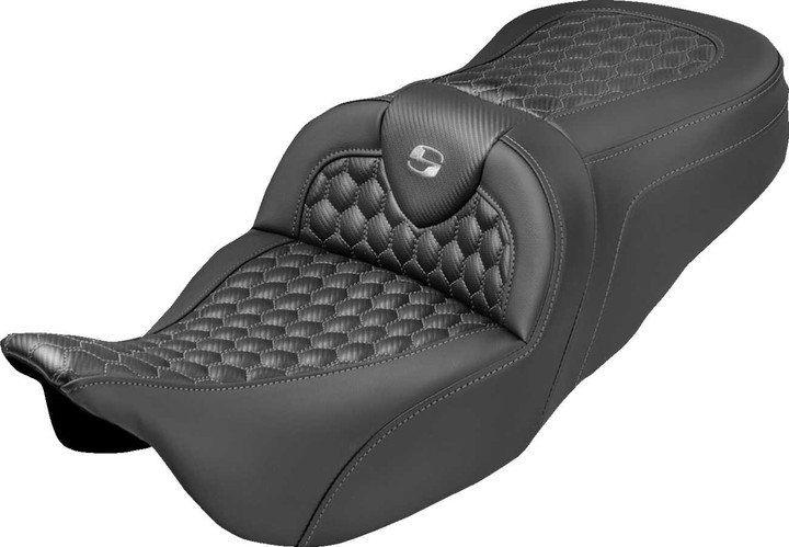 SADDLEMEN Extended Reach RoadSofa Seat - Honeycomb - Gray Stitch - without Backrest - FLH/FLT '08-'25 808-07B-19002