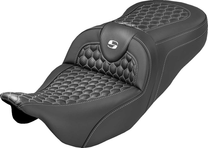 SADDLEMEN Roadsofa Seat - Honeycomb Stitch - White Stitch - No Backrest - FLH/FLT '08-'25 808-07B-18906