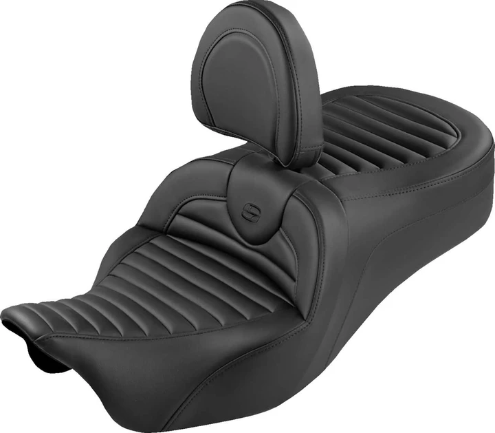 SADDLEMEN Roadsofa King Seat - With Backrest - Tuck-n-Roll - Black Stitch - FLH/FLT '08-'25 808-07B-202SB0