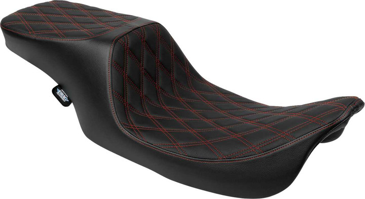 DRAG SPECIALTIES SEATS Predator 2-Up Seat - Vinyl - Double Diamond - Red Stitching - w/o Backrest - FL '97-'07