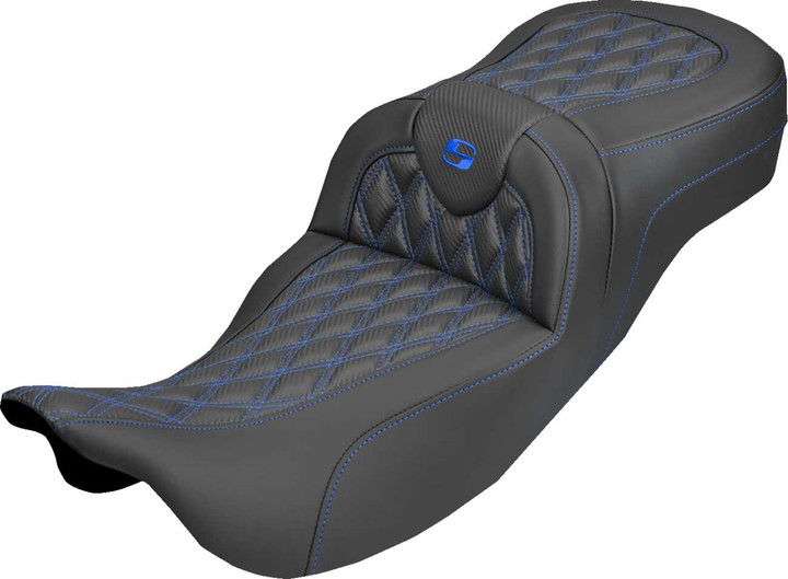 SADDLEMEN Extended Reach Roadsofa Carbon Fiber Seat - Lattice - Blue Stitch - Without Backrest - FL '08-'25 808-07B-20701