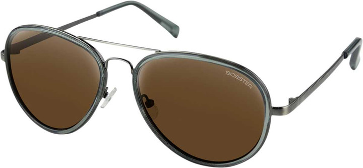 BOBSTER Goose Sunglasses - Gloss Clear Slate Gunmetal - Brown HD Silver Mirror Lens BGSE101HD