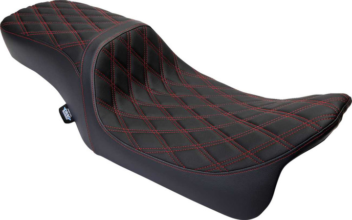 DRAG SPECIALTIES SEATS Predator 2-Up Seat - Vinyl - Double Diamond Red Stitch - w/o Backrest - FL '08-'23