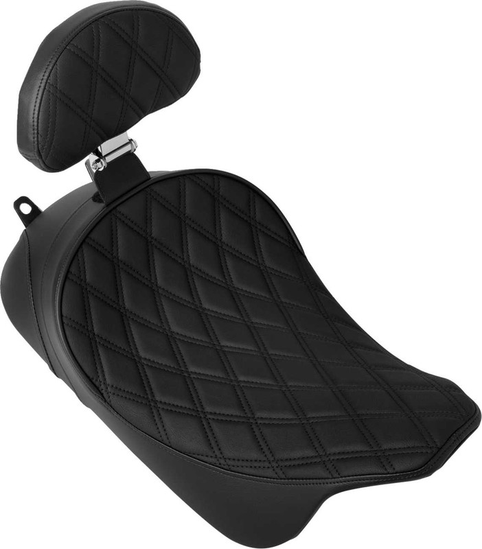 DRAG SPECIALTIES SEATS Solo Front Seat - Double Diamond - Black Stitch - w/ Backrest Option - FL '08-'23