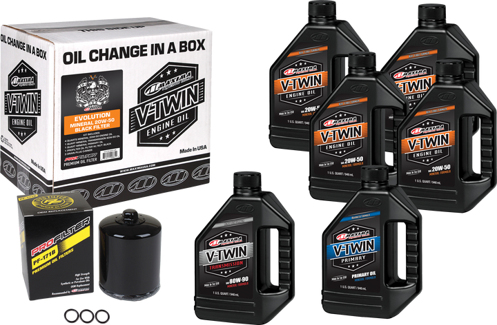Maxima V-Twin Oil Change Kit Mineral Evo Black Filter 90-069016PB