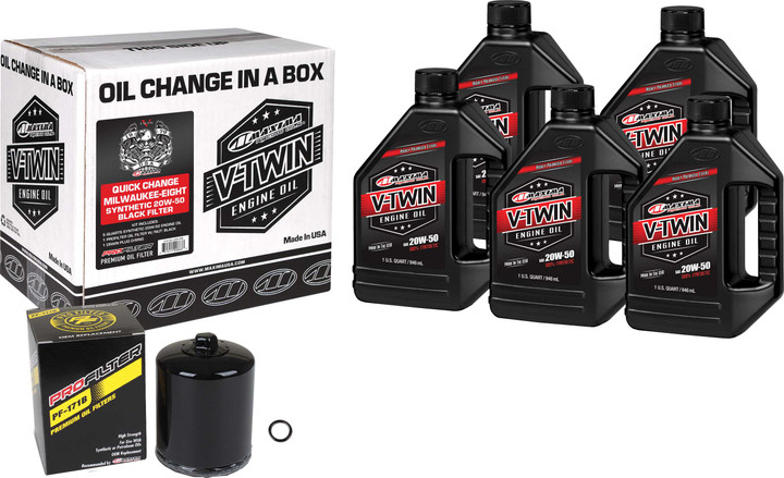 Maxima V-Twin Syn Oil Change Kit M8 Black Filter 90-129015PB