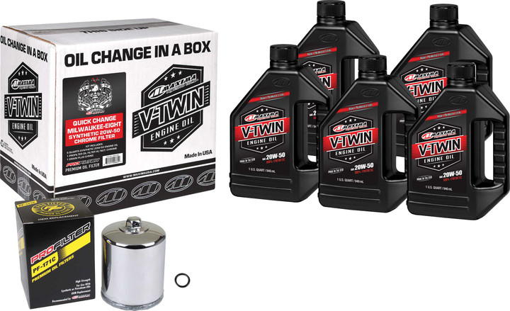 Maxima V-Twin Syn Oil Change Kit M8 Chrome Filter 90-129015PC