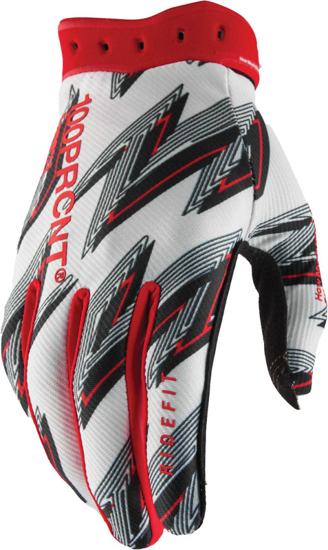 100% Ridefit Gloves White/Red Lg 10046-00023