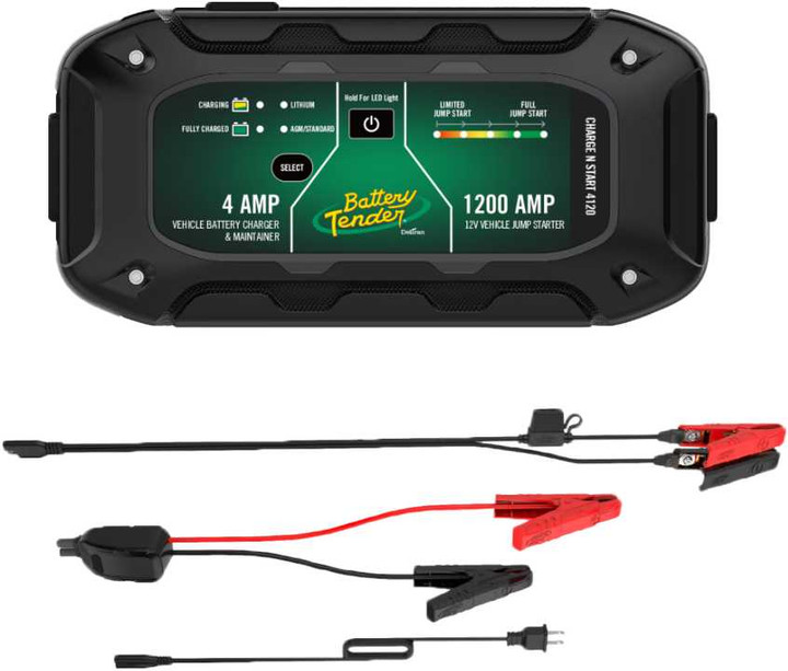 Battery Tender Chargenstart 4Amp Btry Charger & 1200 Amp Jump Starter 030-7020-WH