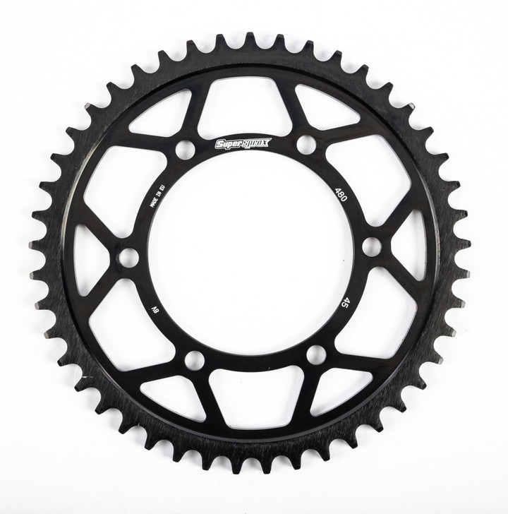 Supersprox Rear Edge Sprocket Steel 45T-525 Blk Suz/Yam RFA-480-45-BLK
