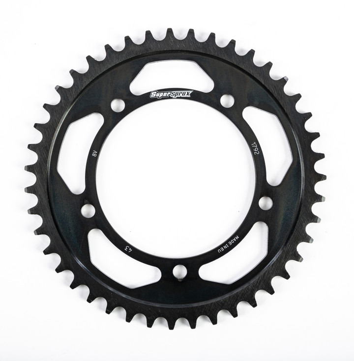 Supersprox Rear Edge Sprocket Steel 43T-525 Blk Hay/Suz/Tri RFA-1792-43-BLK