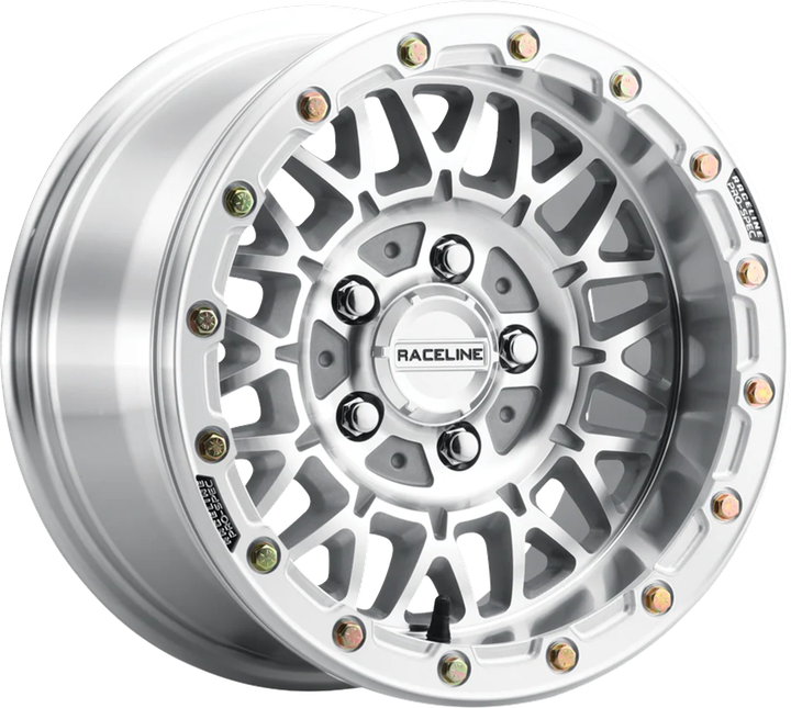 RACELINE WHEELS Wheel - Omega Beadlock - Front/Rear - Machined with Gloss Silver Ring - 15x10 - 5/4.5 - +10 mm A15MA-51012+10