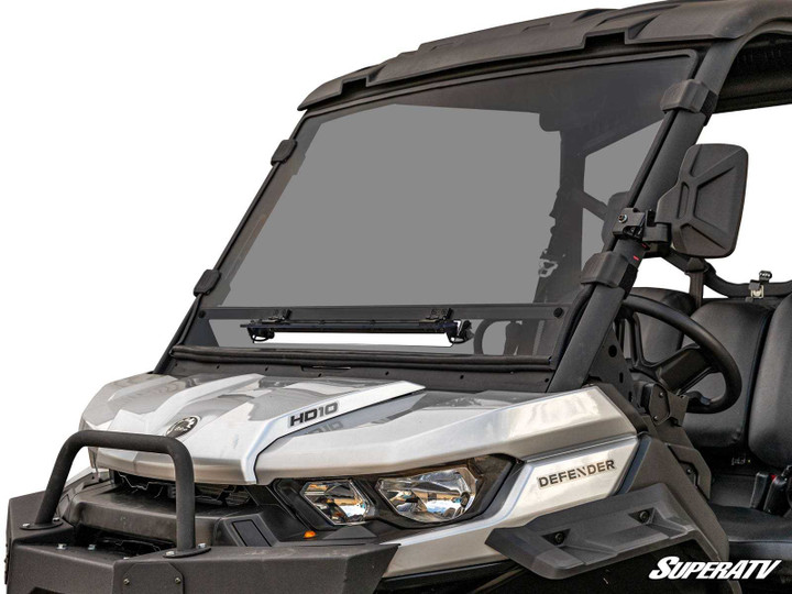 Can-Am Defender HD8 Vented Full Windshield - Flip-Up Vent Panel - Scratch Resistant Polycarbonate - Dark Tint