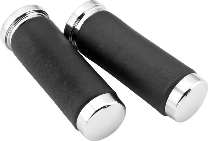 Bikers Choice Chrome / Leather 1 Inch Grips Universal Pr 482549