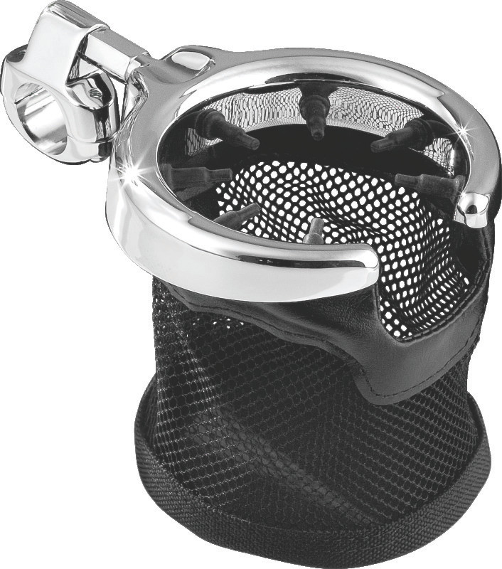 Kuryakyn Drink Holder with Mesh Basket 1 inch Clamp Chrome 1422