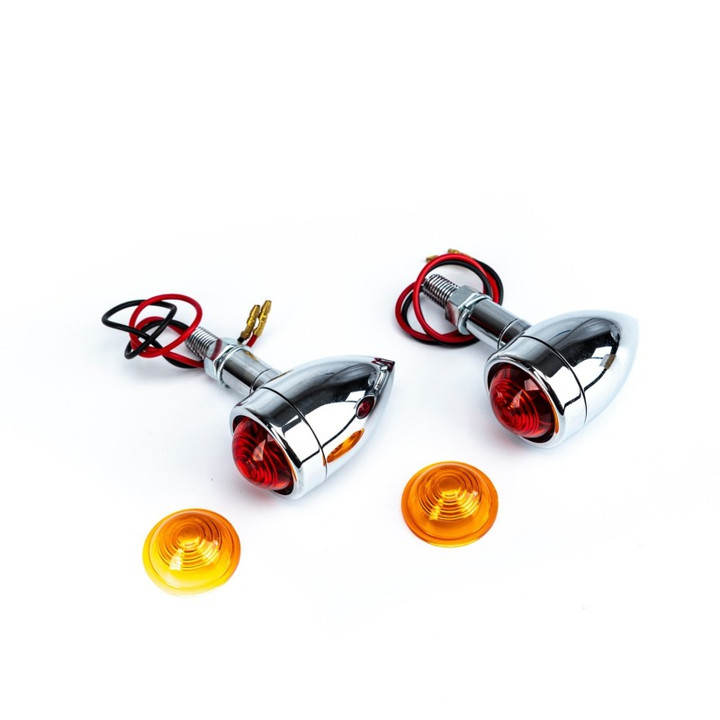 Bikers Choice 1 7/16 Inch Dia Chrome Mini Bullet Marker Light Dual Filament Amber Lens Pr Universal 489618