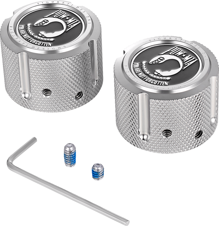 Figurati Designs Axle Nut Cover - Front - Stainless Steel - Pow Mia - Silver FD50-FAC-SS