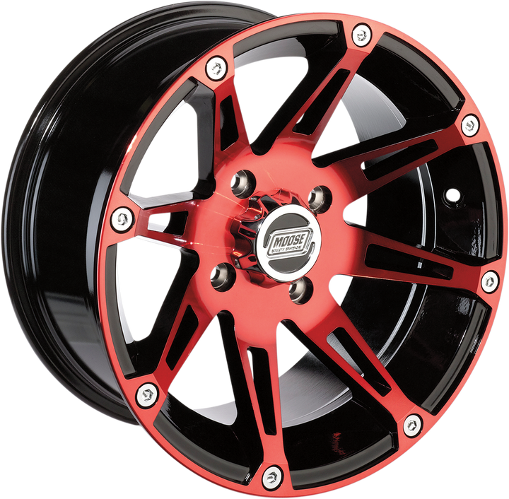 Moose Offroad Wheel - 387X - Rear - Anodized Red/Black - 12X8 - 4/136 - 4+4 387MO128136BWR4
