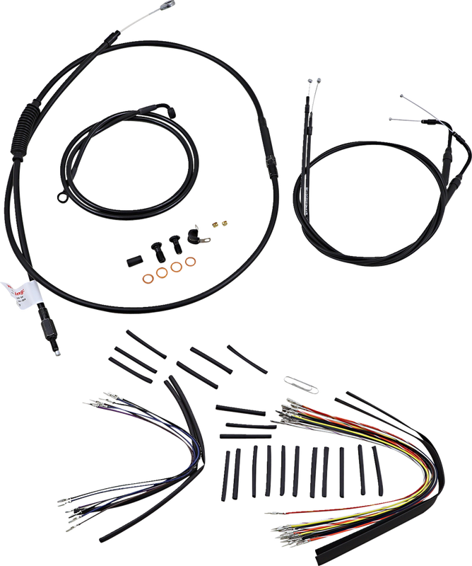 Burly Brand Complete Black Vinyl Handlebar Cable/Line Kit For Ape Hangers - 16" - '07-'10 Flst B30-1014