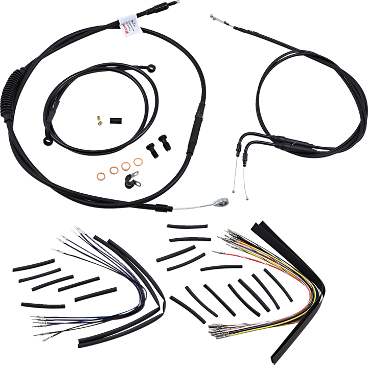 Burly Brand Complete Black Vinyl Handlebar Cable/Line Kit For Ape Hangers - 16" - '00-'06 Fxst B30-1015