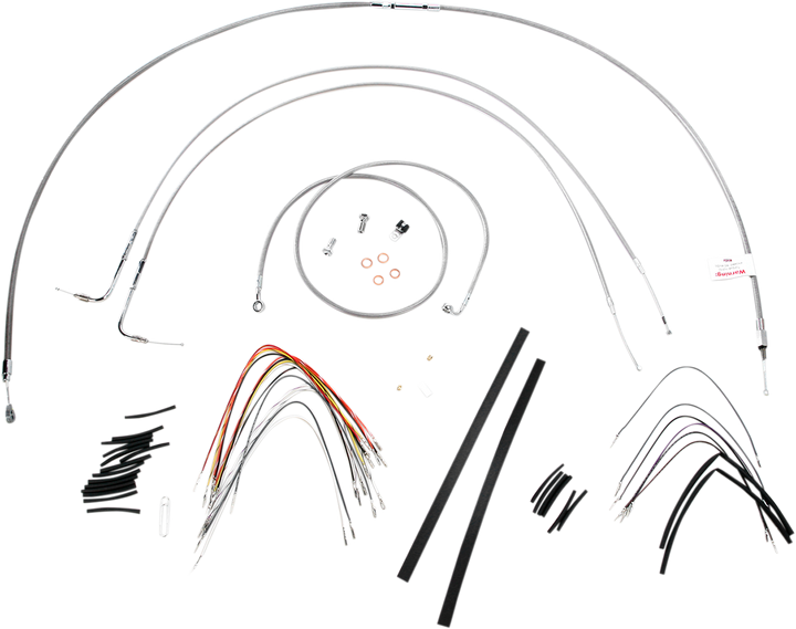 Burly Brand Complete Stainless Braided Handlebar Cable/Brake Line Kit - 16" Ape Hangers - '07-'10 Flst B30-1054
