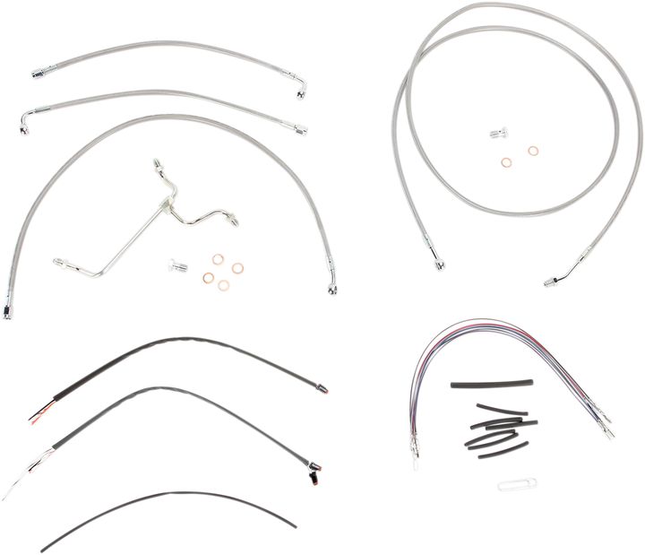 Burly Brand Complete Stainless Braided Handlebar Cable/Brake Line Kit - 15" Ape Hangers - '14-'16 Flh B30-1118