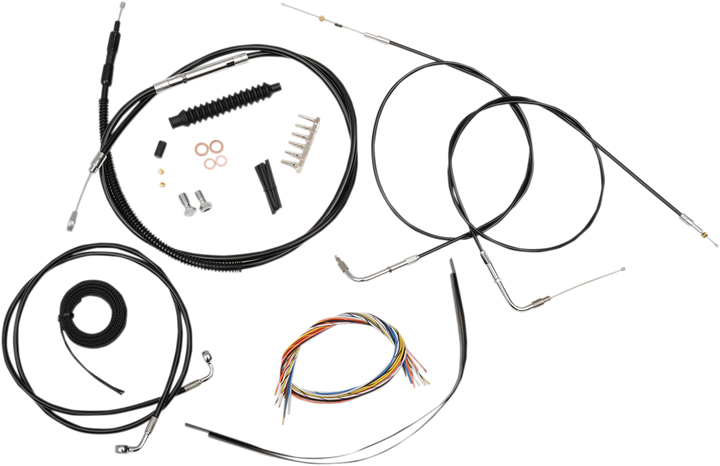 La Choppers Complete Black Vinyl Braided Handlebar Cable/Brake Line Kit - Mini Handlebars - '00-'06 Fxst LA-8130KT2-08B