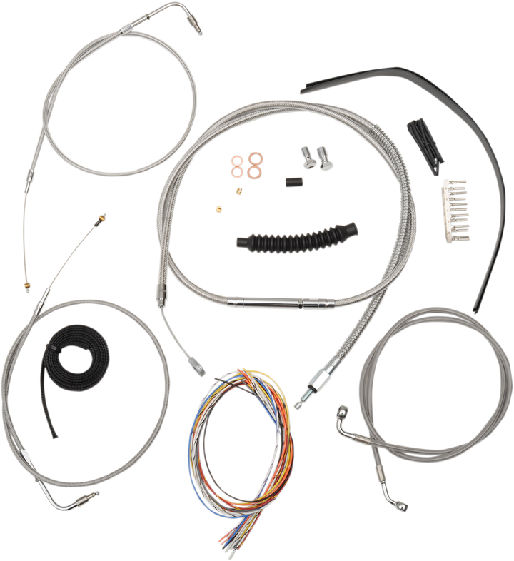La Choppers Complete Stainless Braided Handlebar Cable/Brake Line Kit - 15"-17" Handlebars - '07-'10 Fxst LA-8140KT2-16