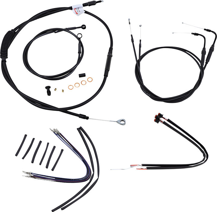 Burly Brand Complete Black Vinyl Handlebar Cable/Line Kit For Ape Hangers - 14" - Abs - '11-'15 Softail B30-1124