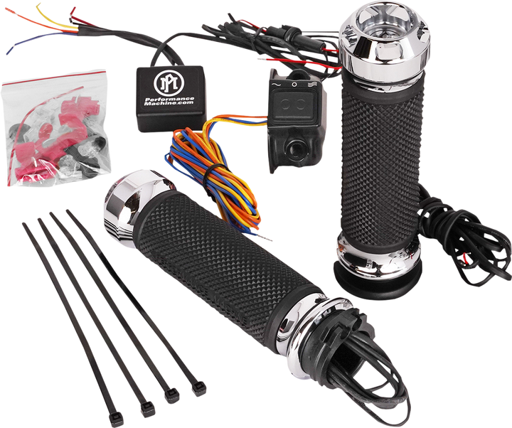 Performance Machine (Pm) Apex Heated Grips - Cable - Chrome 0063-2092-CH