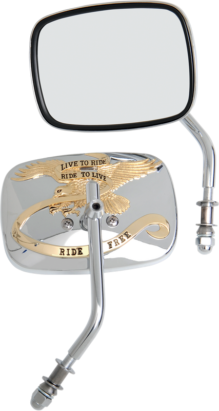 Drag Specialties Mirrors - Live To Ride - Side View - Rectangle - Chrome/Gold - Pair 0640-0476