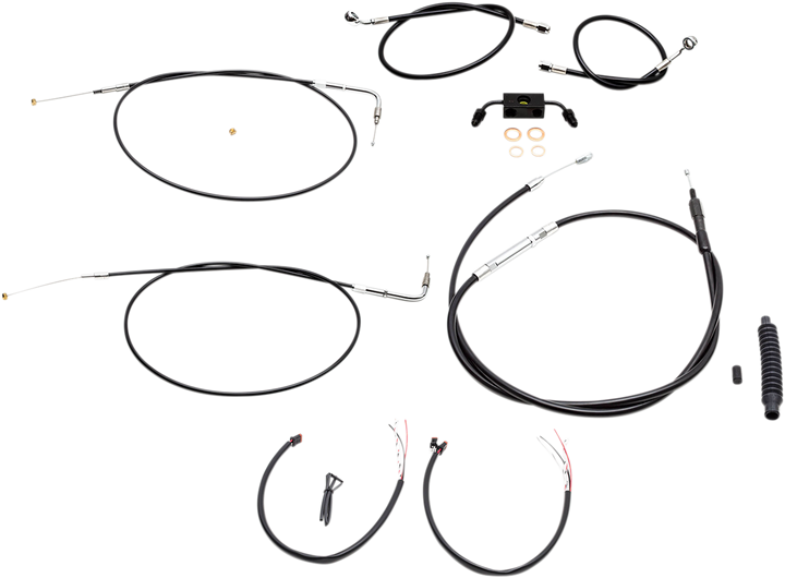 La Choppers Complete Black Vinyl Braided Handlebar Cable/Brake Line Kit - 15"-17" Handlebars - '12-'17 Fxdf LA-8231KT2-16B