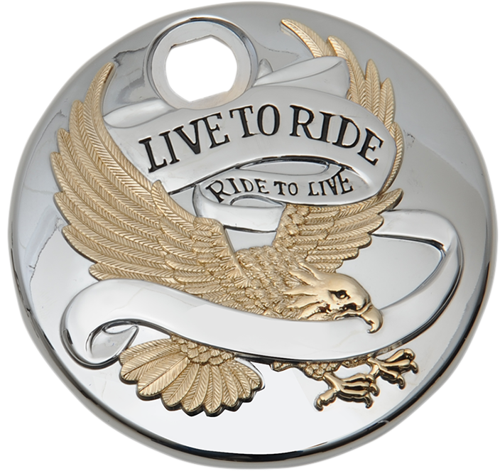 Drag Specialties "Live To Ride" Console Door - Chrome With Gold 0703-0742