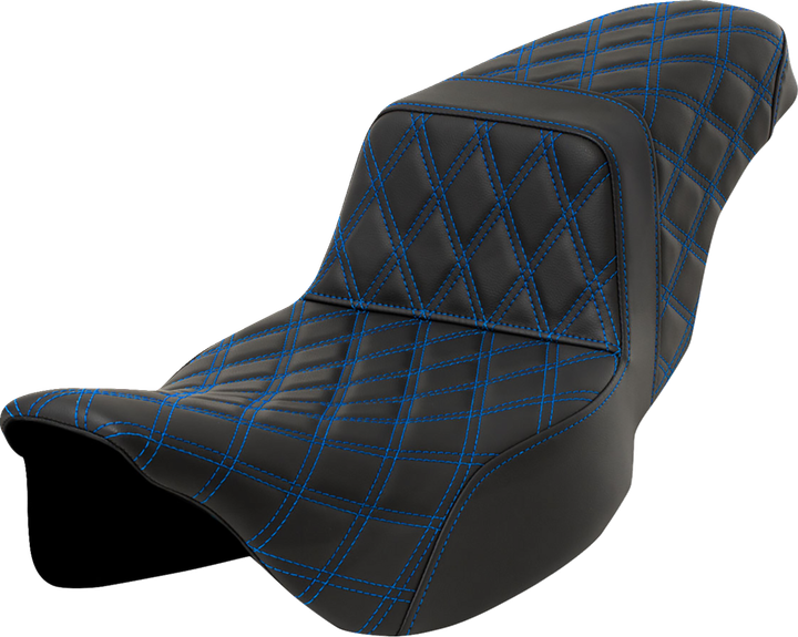 Saddlemen Step-Up Seat - Lattice Stitch - Blue Stitch - Extended Reach - Flh/Flt '08-'23 808-07E-17501