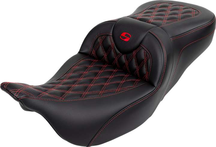 Saddlemen Roadsofa Seat - With Backrest - Red Stitch - Fl '08-'23 808-07B-182B4