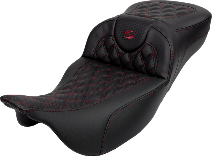 Saddlemen Roadsofa Extended Reach Seat - Lattice Stitch - Wine Berry Stitch - With Backrest - Fl '08-'24 808-07B-184B8