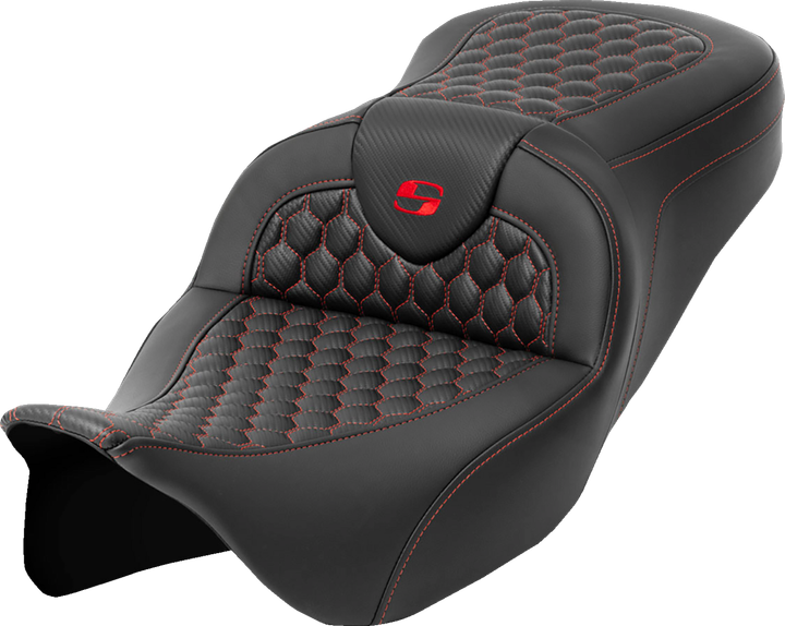 Saddlemen Roadsofa Seat - Honeycomb - Red Stitch - Without Backrest - Flh/Flt '08-'23 808-07B-18904