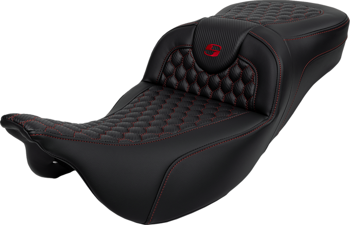 Saddlemen Roadsofa Seat - Honeycomb - Red Stitch - Extended Reach - Without Backrest - Flh/Flt '08-'24 808-07B-19004
