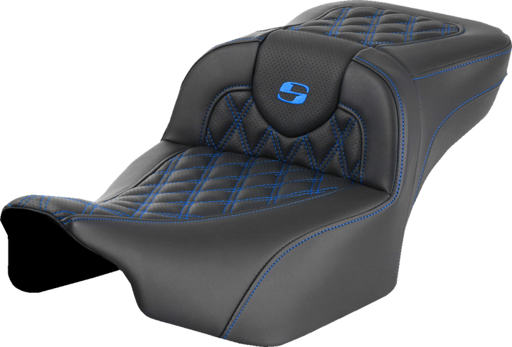 Saddlemen Roadsofa Extended Reach Seat - Without Backrest - Lattice Stitch - Blue Stitch - Fltr/Flhx '23-'24 823-07-18401