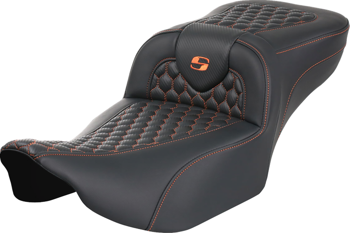 Saddlemen Roadsofa Extended Reach Seat - Without Backrest - Honeycomb - Orange Stitch - Fltr/Flhx '23-'24 823-07-19003