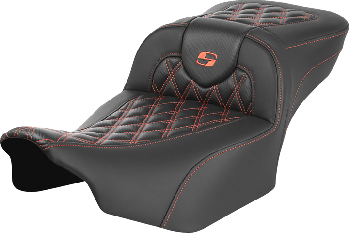 Saddlemen Roadsofa Extended Reach Seat - Without Backrest - Lattice Stitch - Orange Stitch - Fl/Fx '23-'24 823-07-20703