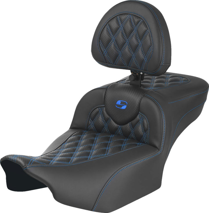 Saddlemen Roadsofa Extended Reach Seat - With Backrest - Lattice Stitch - Blue Stitch - Fltr/Flhx '23-'24 823-07-207B1