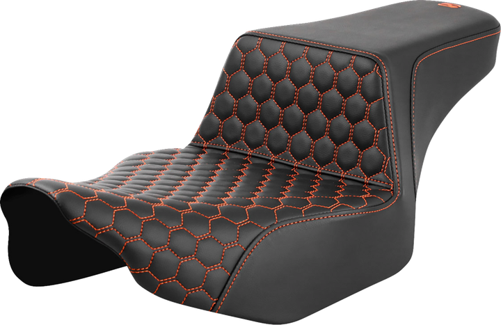 Saddlemen Step-Up Seat - Extended Reach - Front Honeycomb - Orange Stitch - Fl '23-'24 823-07-17803