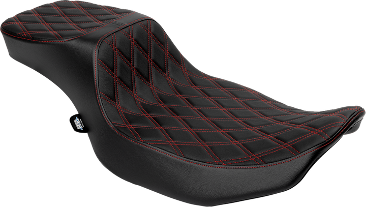 Drag Specialties Seats Performance Predator 2-Up Seat - Extended Reach - Vinyl - Red Double Diamond Stitch 0801-1943