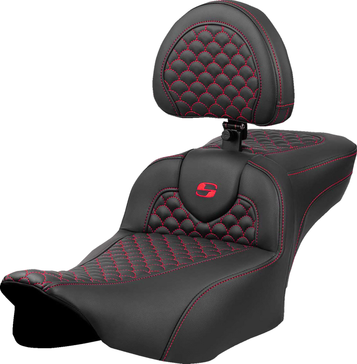 Saddlemen Roadsofa Extended Reach Seat - Dragon Scale Stitch - Red Stitch - W/ Backrest - Fltr/Flhx '23-'24 823-07-209B4