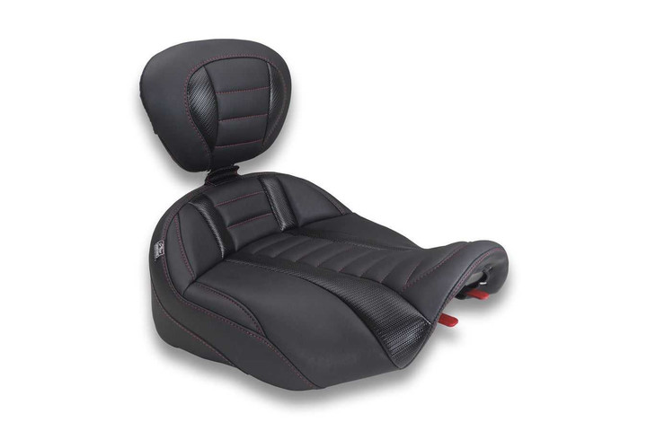 Mustang Deluxe Touring Solo Seat - W/ Backrest - Dark Cherry Stitch - Flt/Flh '23-'25 89401DC