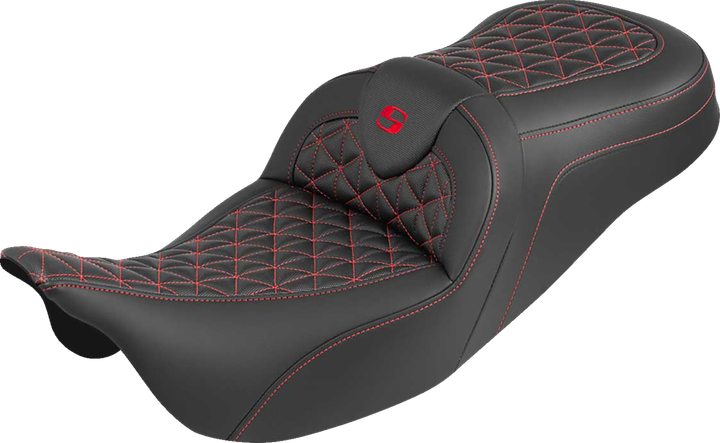 Saddlemen Roadsofa Tri Gripper Seat - Standard Reach - Red Stitch - W/O Backrest - Flh/Flt '08-'25 808-07B-21004