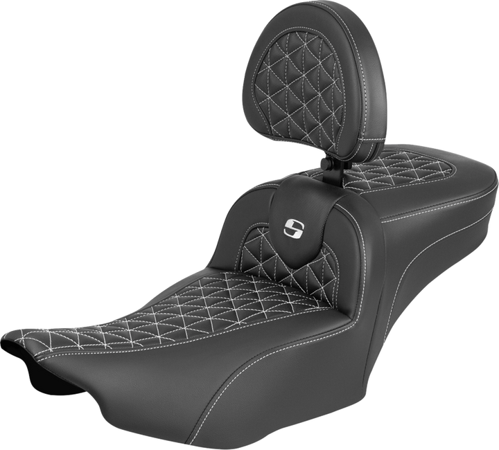 Saddlemen Roadsofa Extended Reach Seat - With Backrest - White Stitch - Flh/Flt '23-'25 823-07-211B6