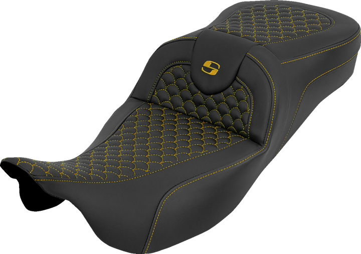 Saddlemen Extended Reach Roadsofa Seat - Dragon Scale - W/O Backrest - Gold Stitch - Flh/Flt '08-'25 808-07B-20907