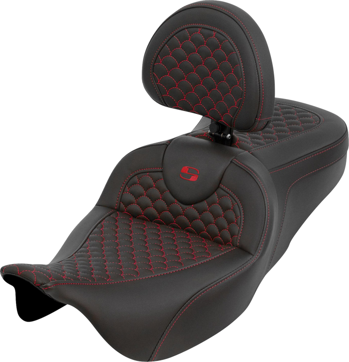 Saddlemen Roadsofa Seat - Dragon Scale - Red Stitch - With Backrest - Touring '08-'25 808-07B-208B4